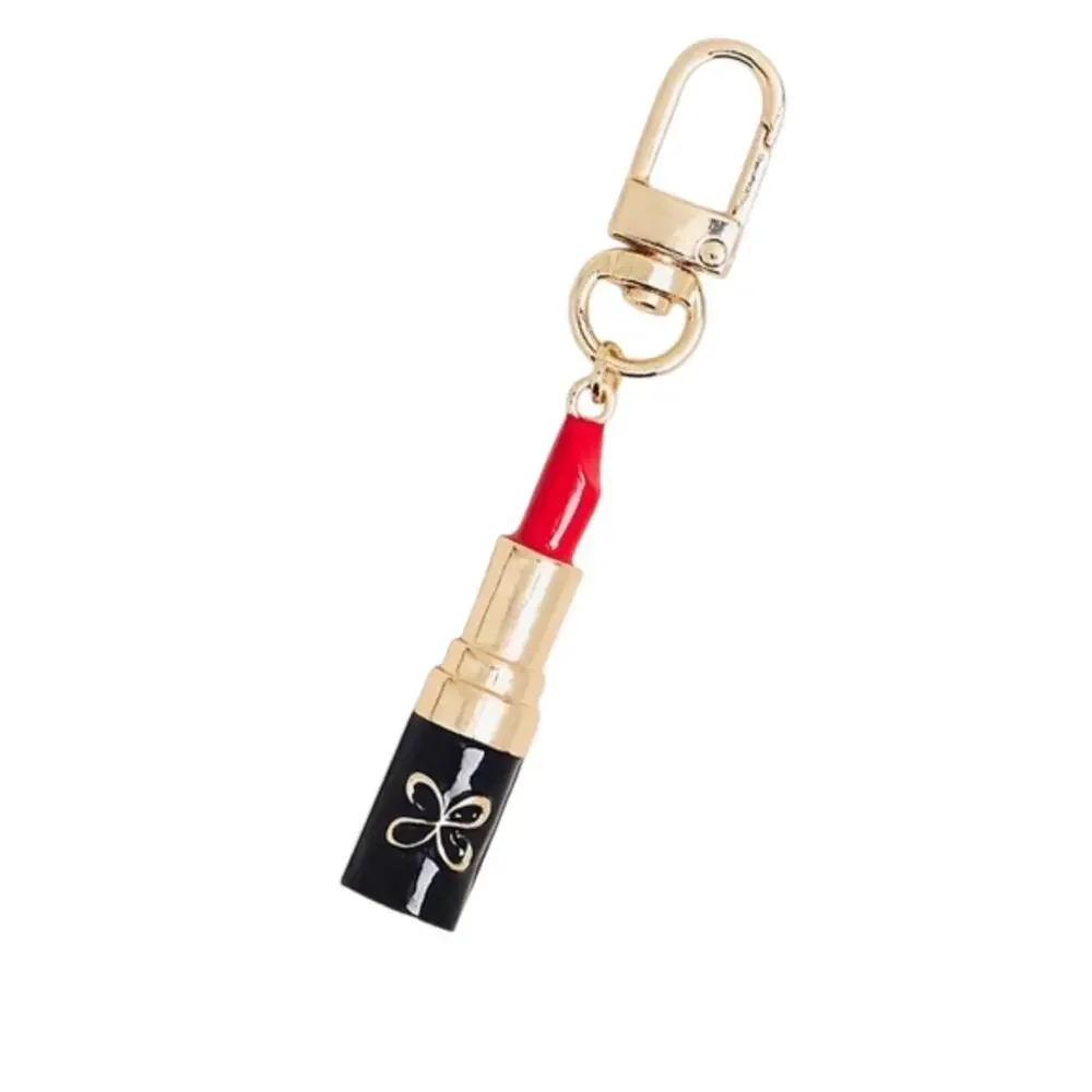 Anthropologie Maeve Lipstick Shaped Metal Bag Charm Keychain Red Black Gold New
